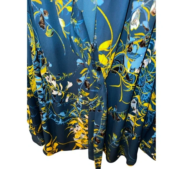 Worthington Blue and Yellow Floral Wrap Top - Picture 2 of 10